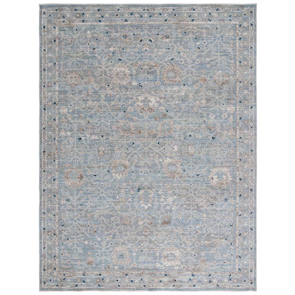 Ivory and Blue Rectangular Hand-knotted Synthetic Rug