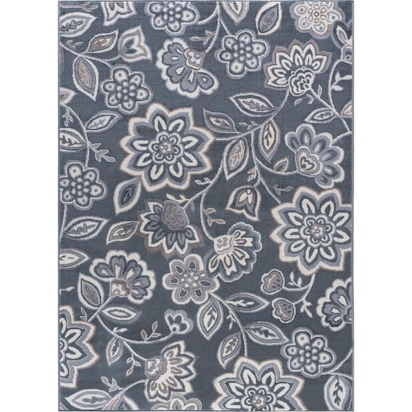 Tayse Rugs Madison Floral Gray 8 ft. x 10 ft. Indoor Area Rug
