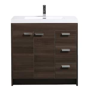 Lugano 36 in. W x 19 in. D x 36 in. H Single Bath Vanity in Gray Oak with White Acrylic Top with White Integrated Sink