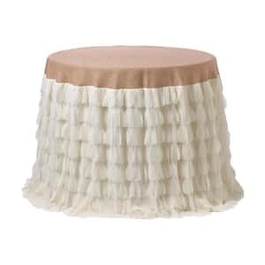 Chichi 36 in. Dia Ivory Solid Petal Tulle with Tan Jute Top Tablecloth