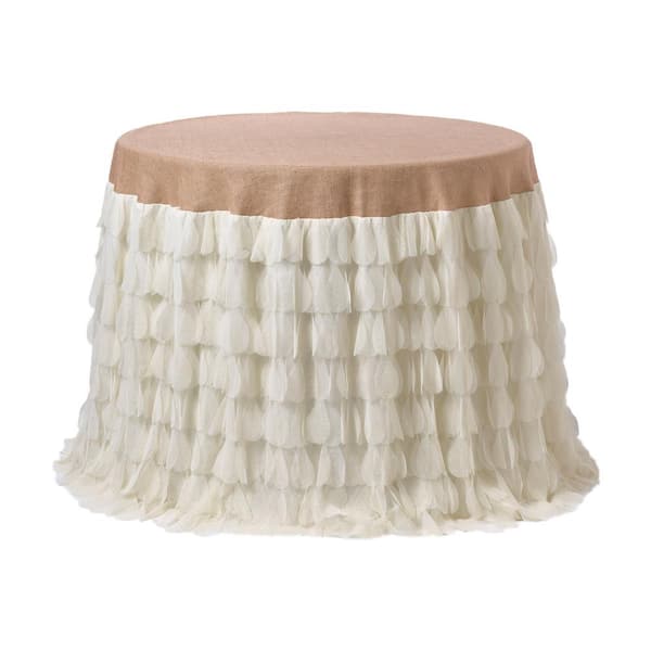 Couture Dreams Chichi 36 in. Dia Ivory Solid Petal Tulle with Tan Jute Top Tablecloth