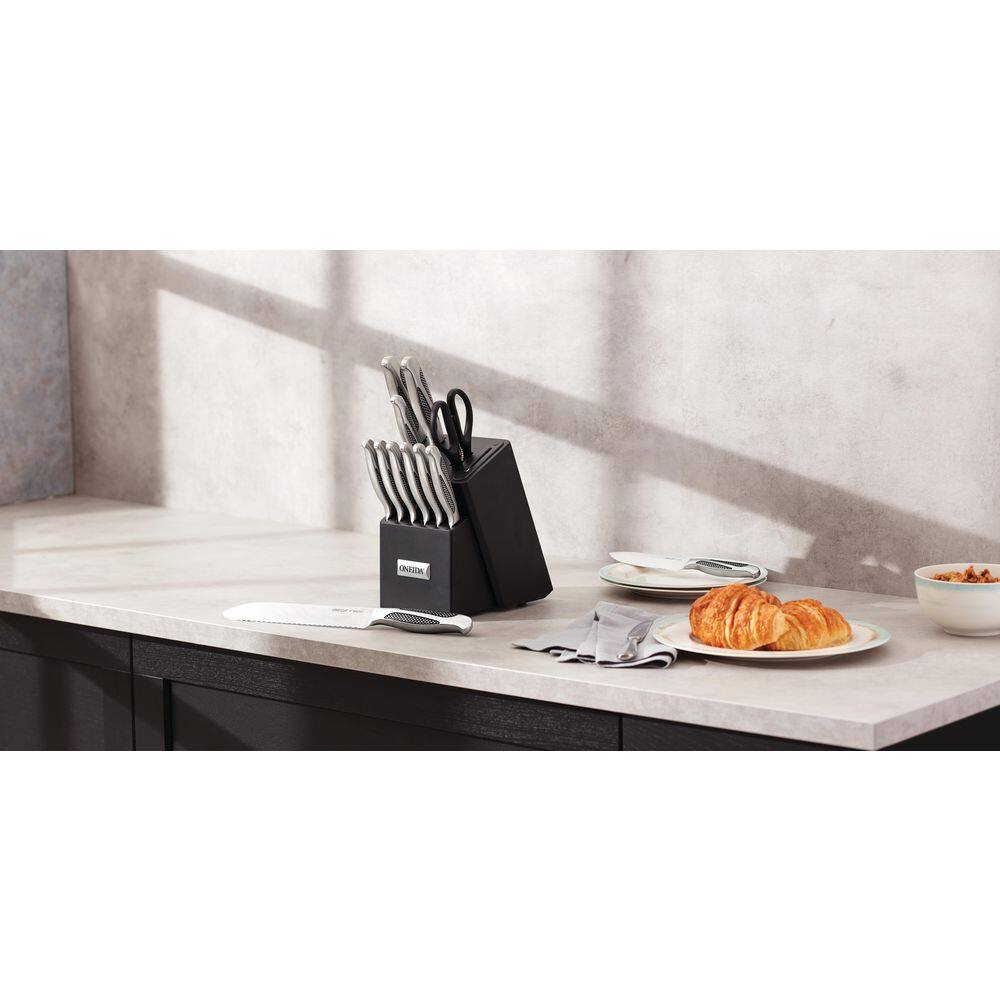 Oneida 14-Piece Stainless Steel Cutlery Block Set with Built-In Sharpener