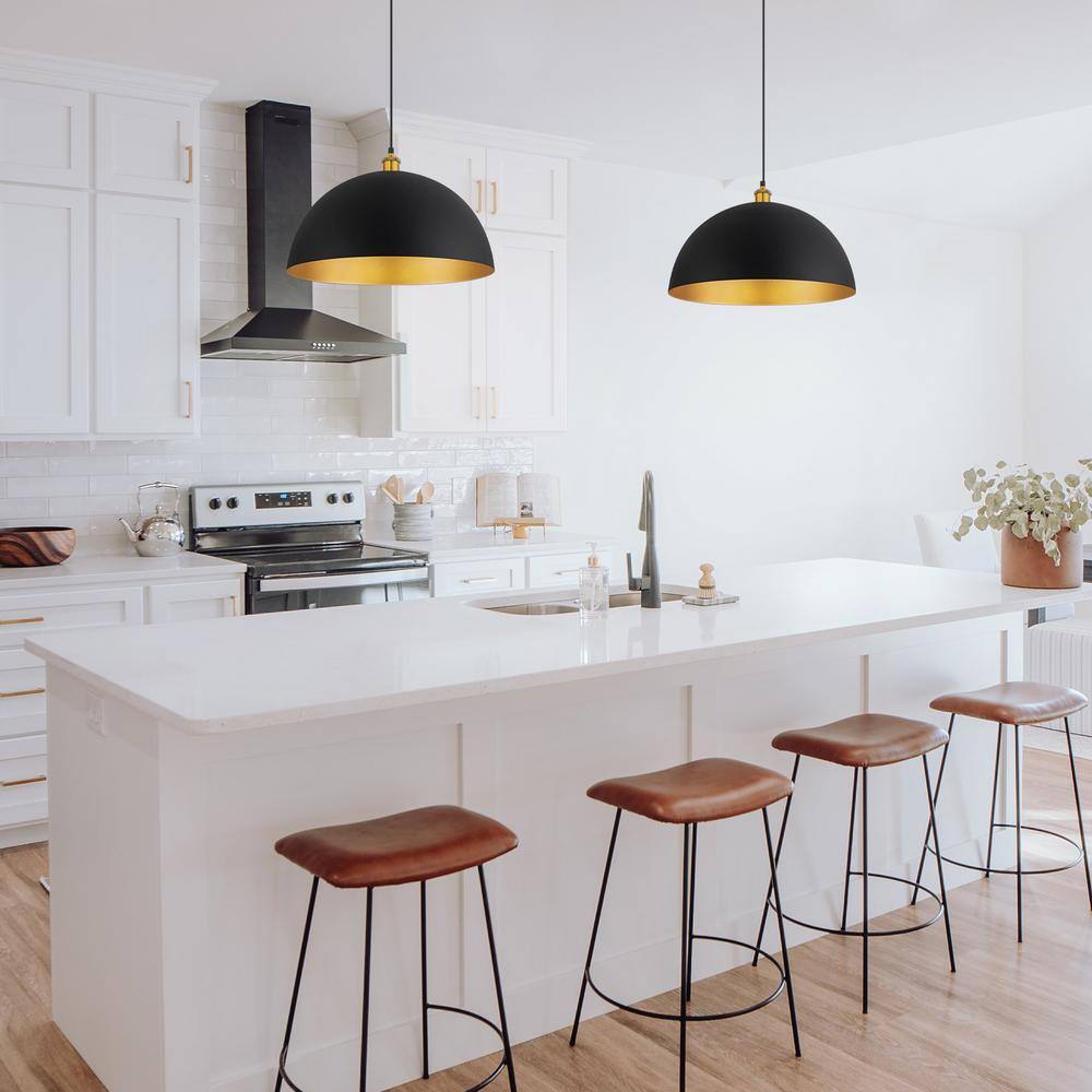 Large Black and Gold Metal Dome Pendant Light