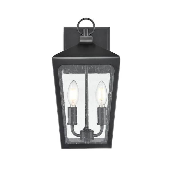 Millennium Lighting Brooks 2-Light 8.5 in. Powder Coated Black Outdoor Wall Lantern with Clear Seeded Glass