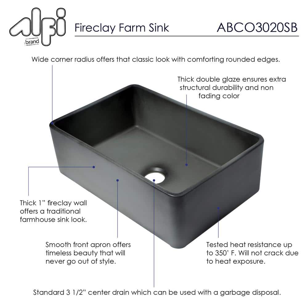 30'' Concrete Gray Fireclay Farmhouse Kitchen Sink