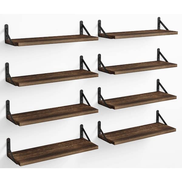 0.6 in. H x 15.7 in. W 8-Bottle Dark Carbonized Brown Wood Floating Shelves Set for Kitchen Storage