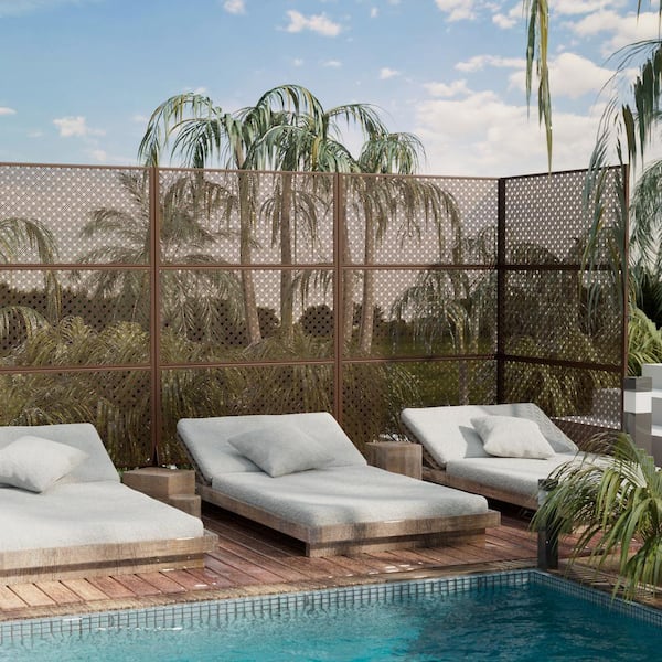 Dovelina Jason 72 in. Galvanized Steel Garden Fence Outdoor Privacy Screen Garden Screen Panels in Brown