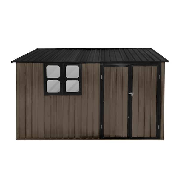 Misopily 10 ft. W x 8 ft. D Metal Garden Sheds for Outdoor Storage with Double Door and Window in Brown and Black (80 sq. ft.)