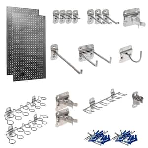 (2) 24 in. W x 42-1/2 in.H x 9/16 in. D Stainless Steel Square Hole Pegboards with 45-Piece Stainless LocHook Assortment