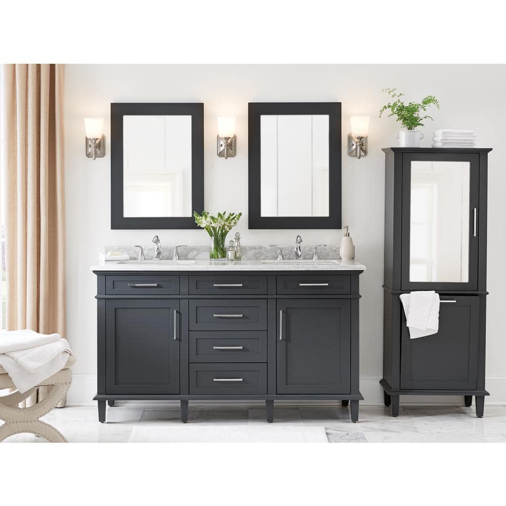 Dark Charcoal Rectangular Wood Bathroom Vanity Mirror