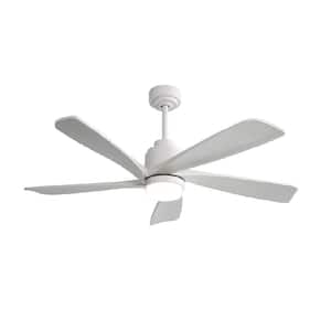 52.1 in. Indoor White Modern Ceiling Fan with 5 Solid Wood Blades Remote Control Reversible DC Motor