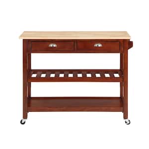 American Heritage Mahogany Kitchen Cart with Butcher Block Top and Drawers