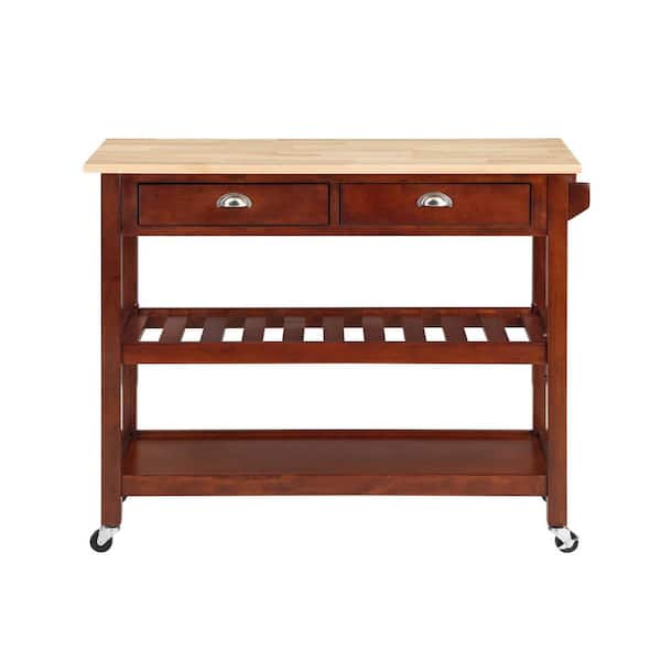 Convenience Concepts American Heritage Mahogany Kitchen Cart with Butcher Block Top and Drawers