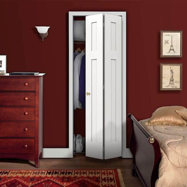 30 in. x 80 in. 3 Panel Craftsman White Painted Smooth Molded Composite Closet Bi-Fold Door