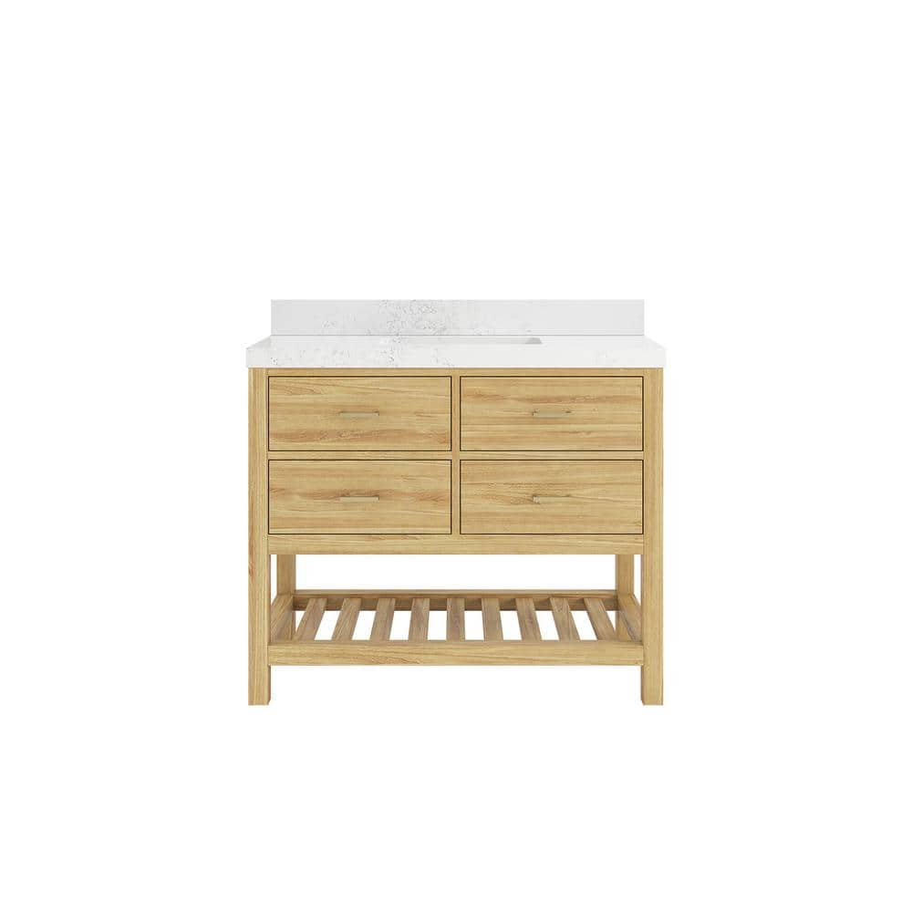 Parker Teak 42 in. Single Sink Freestanding Light Natural Bath Vanity with Empira White Quartz Top Unassembled price history on PriceWatchPro