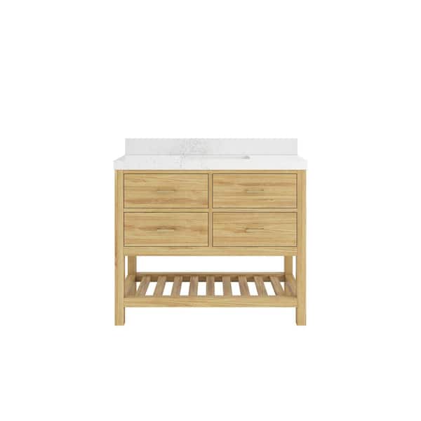 Willow Collections Parker Teak 42 in. Single Sink Freestanding Light Natural Bath Vanity with Empira White Quartz Top Unassembled
