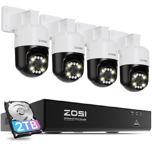 4K UHD 8-Channel 2TB POE NVR Security System with 4-Wired 8MP Outdoor 360 PTZ Cameras, AI Person Vehicle Detection