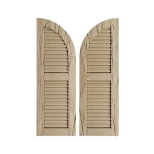 12" x 80" Timberthane Polyurethane Riverwood 2-Equal Louvered Quarter Round Arch Top Faux Wood Shutters Pair in Primed
