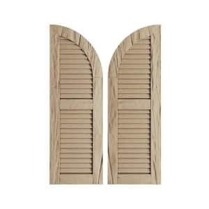 18 x 80" Timberthane Polyurethane Riverwood 2-Equal Louvered Quarter Round Arch Top Faux Wood Shutters Pair in Primed