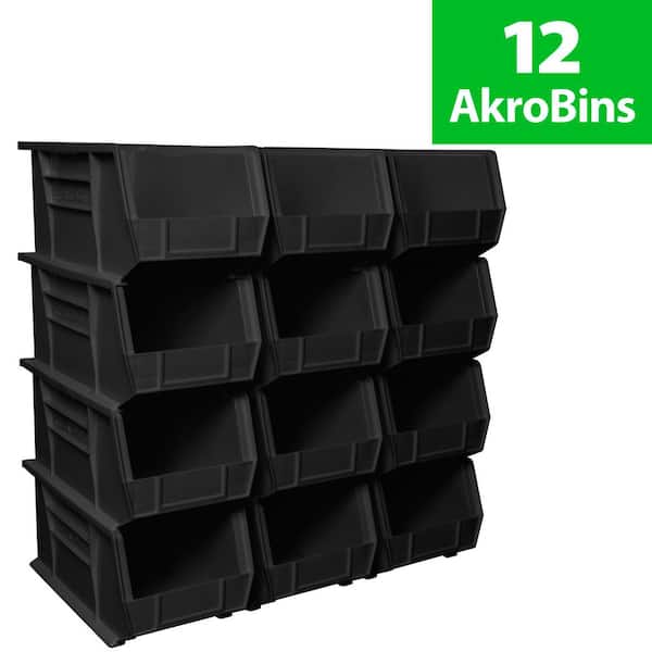 Plastic Storage Organizer Akro Bins/ Tool Storage Bins, 15 in. D x 8 in. W x 7 in. H, Black, 12-Pack