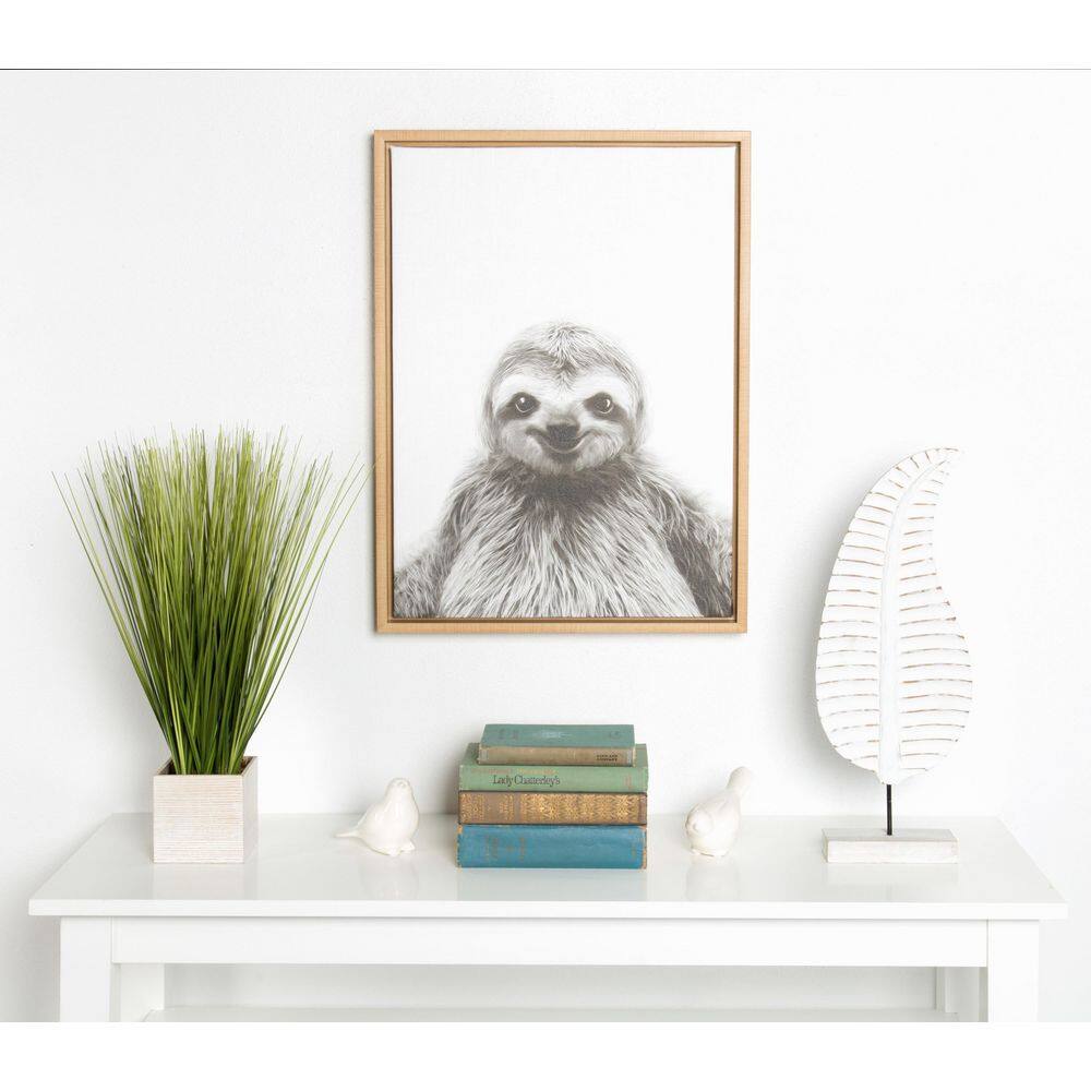 Natural Framed Black and White Sloth Canvas Art