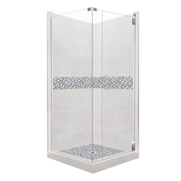 American Bath Factory Del Mar Grand Hinged 42 in. x 42 in. x 80 in. Right-Hand Corner Shower Kit in Natural Buff and Chrome Hardware