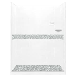 Ella Basic 37 in. x 48 in. x 80 in. AcrylX 1-Piece Low Threshold Shower Wall and Shower Pan in White, Center Drain, LHS Seat