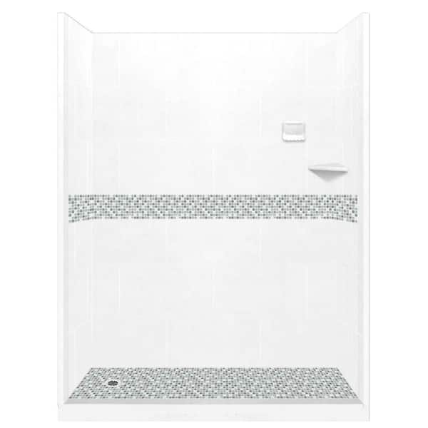 American Bath Factory Del Mar 60 in. L x 32 in. W x 80 in. H Left Drain Alcove Shower Kit with Shower Wall and Shower Pan in Natural Buff