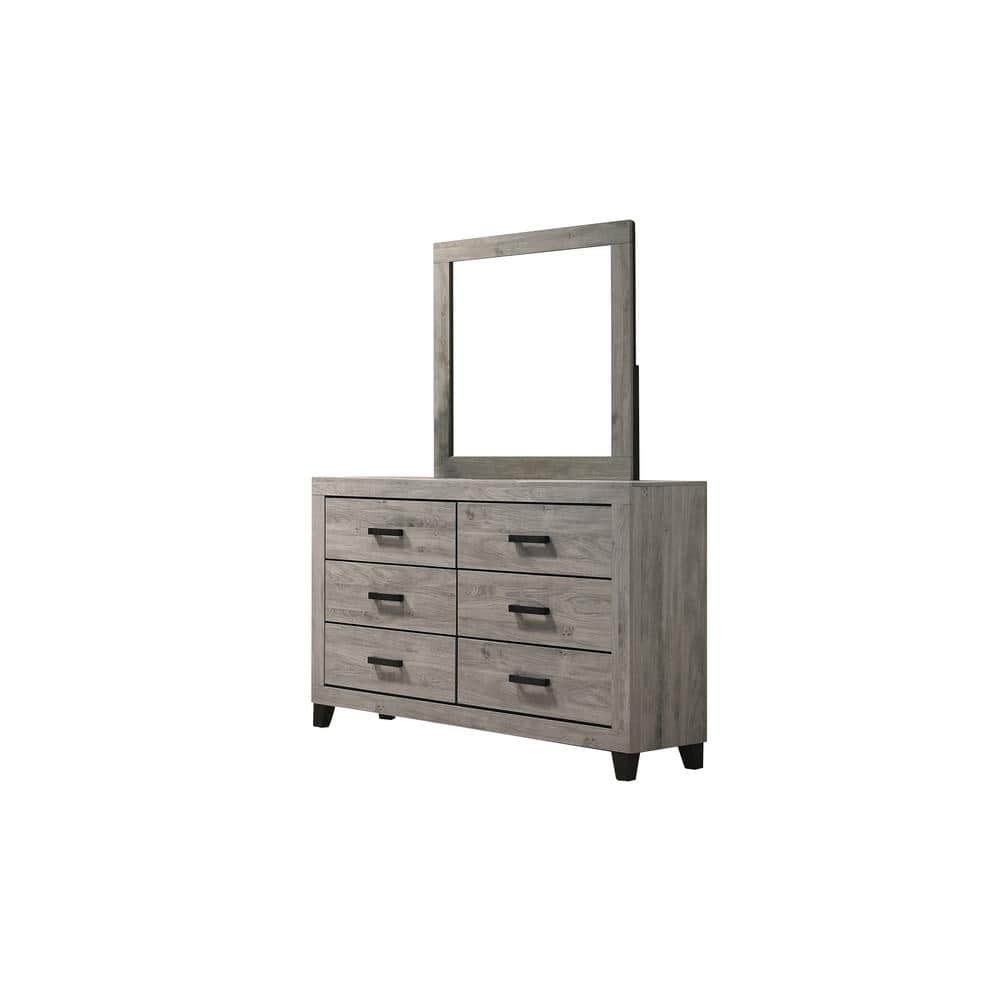 Light Gray Solid Wood Queen Panel Bedroom Set with Black Accents