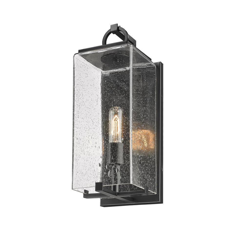 Matte Black Outdoor Sconce with Artisanal Glass Shade