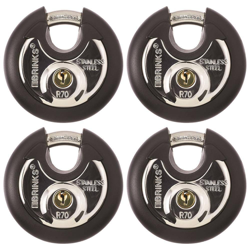 Brinks 70mm Stainless Steel Keyed Padlocks with Rubber Jacket, 4 Pack