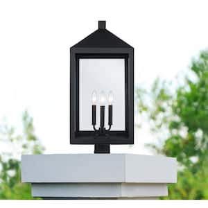 Storm 27 in. 3-Light Black Metal Hardwired Outdoor Lamp Post Light Fixture with Clear Glass