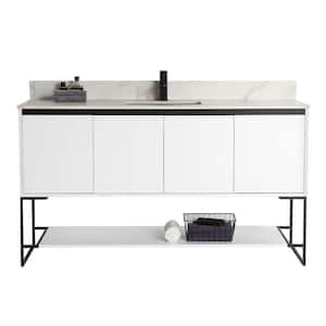 60 in. W x 20.5 in. D x 33.5 in. H Bath Vanity in Matt White with White Sintered Stone Vanity Top with White Basin