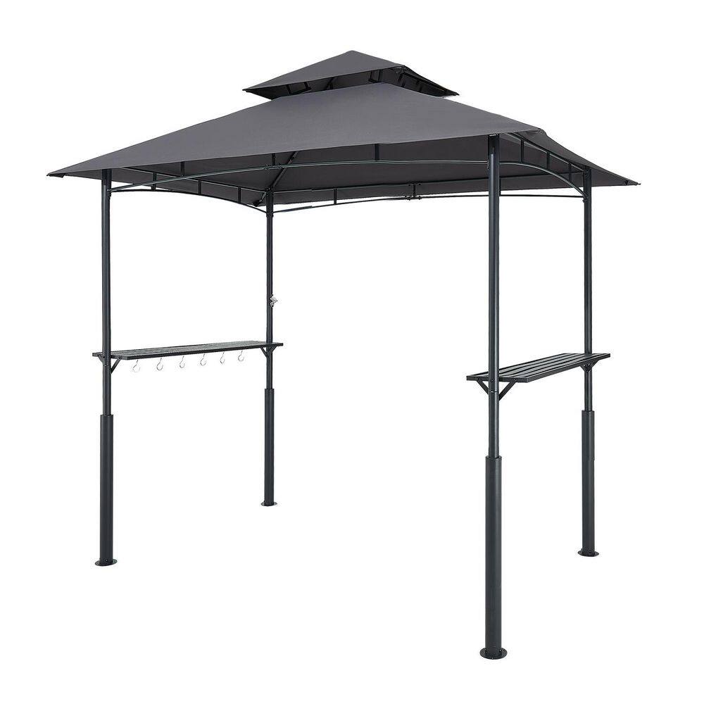 4-Person Metal Grill Gazebo Tent 8 x 5 ft. Reinforced BBQ Shelter with Double-Tiered Roof Powder-Coated Steel 2 Shelves price history on PriceWatchPro