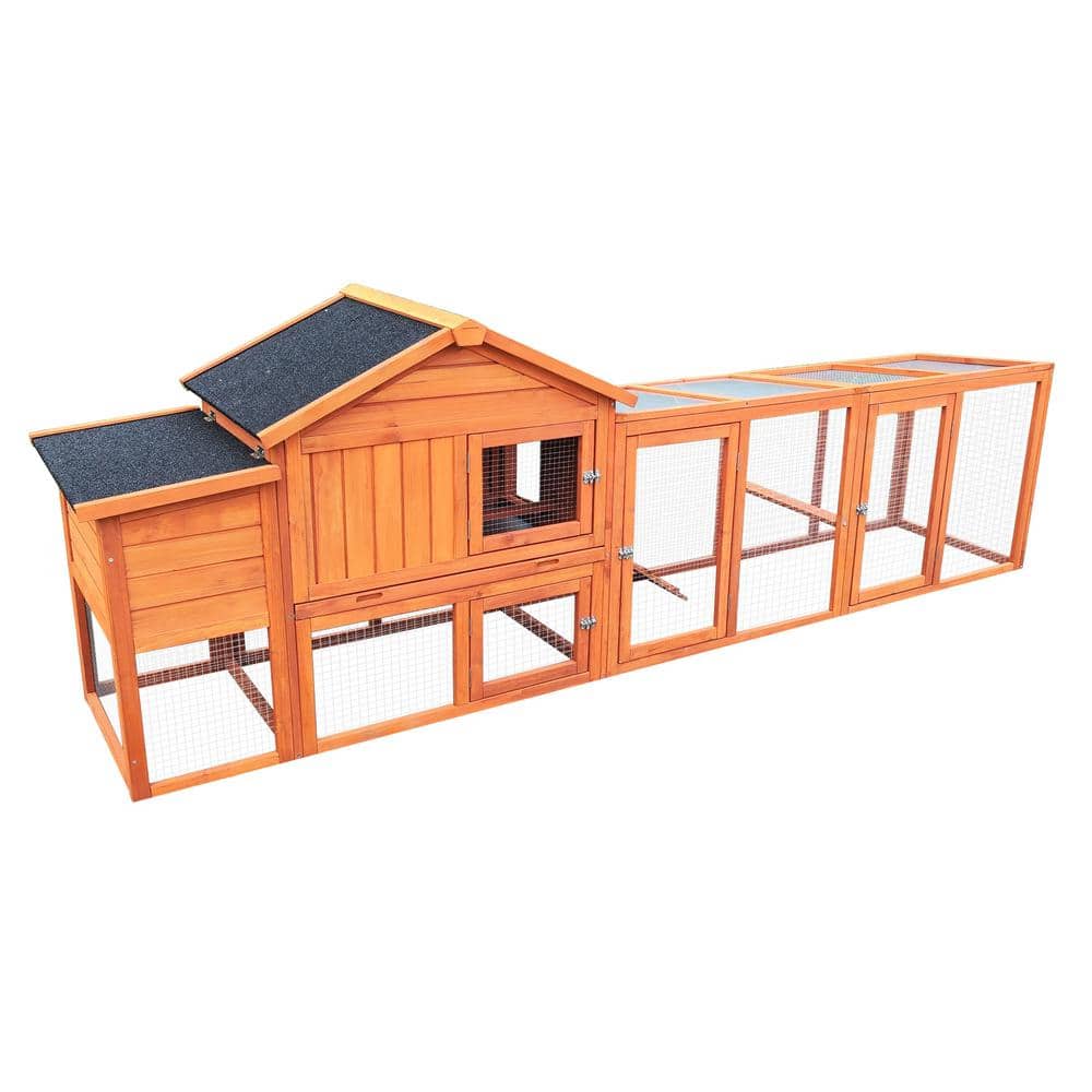 122 in. Large Wooden Chicken Coop, Outdoor Hen House with Nest Box, Wire Fe