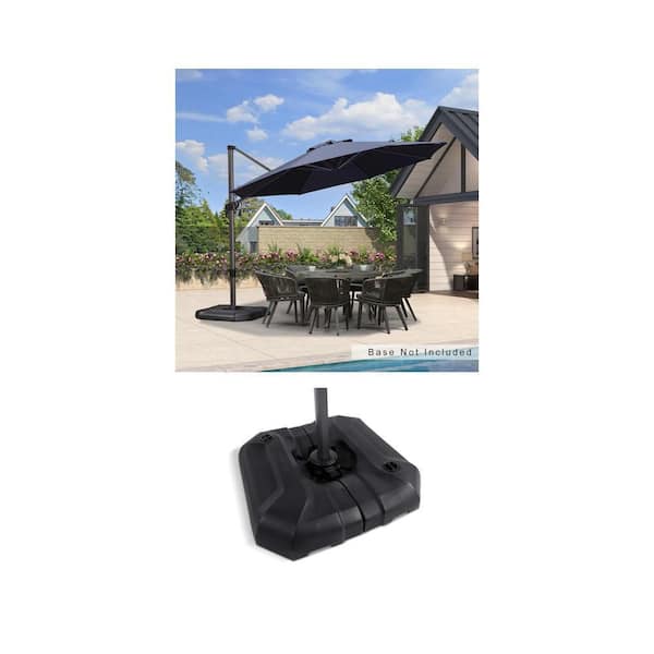 11 ft. Octagon Navy Blue Cantilever Umbrella and Black Square Patio Umbrella Base Combo