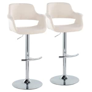 Vintage Flair 47.5 in. Cream Fabric & Chrome Metal High Back Adjustable Bar Stool with Rounded "T" Footrest (Set of 2)