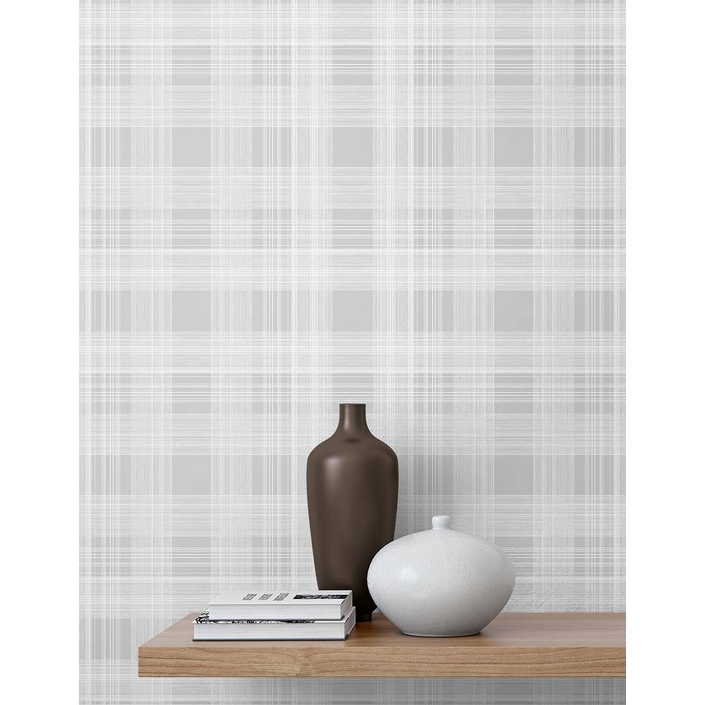 Harbor Grey Plaid Peel and Stick Vinyl Wallpaper