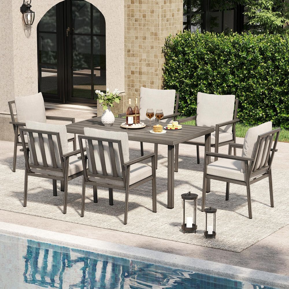 EGEIROSLIFE Quietude 7-Piece Gray Aluminum Patio Dining Set with