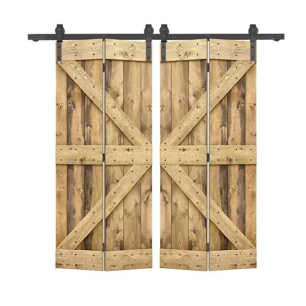CALHOME 40 in. x 84 in. K Series Solid Core Weather Oak Stained DIY Wood Double Bi-Fold Barn Doors with Sliding Hardware Kit