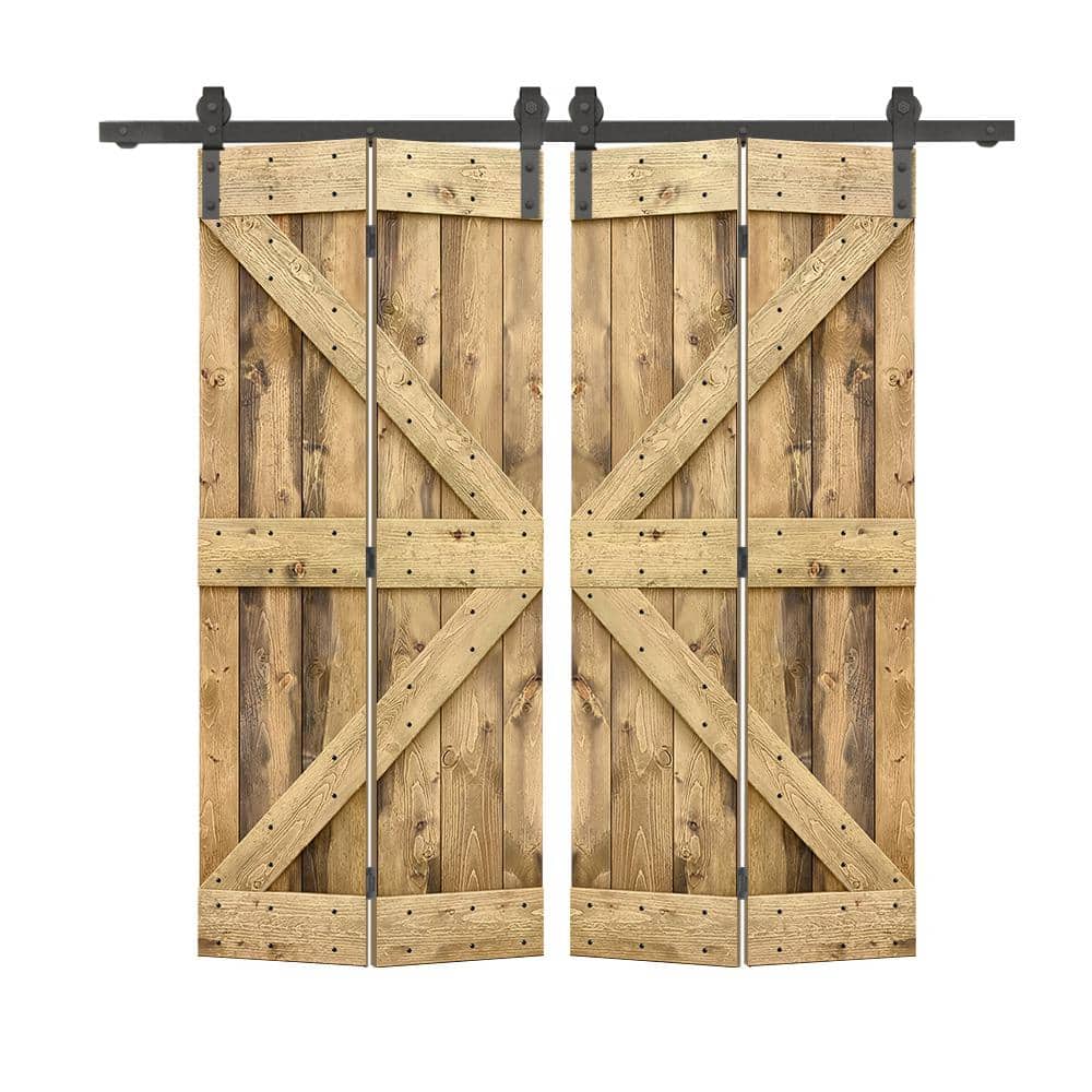 52 in. x 80 in. K Series Solid Core Weather Oak Stained DIY Wood Double Bi-fold Doors with Sliding Hardware Kit price history on PriceWatchPro