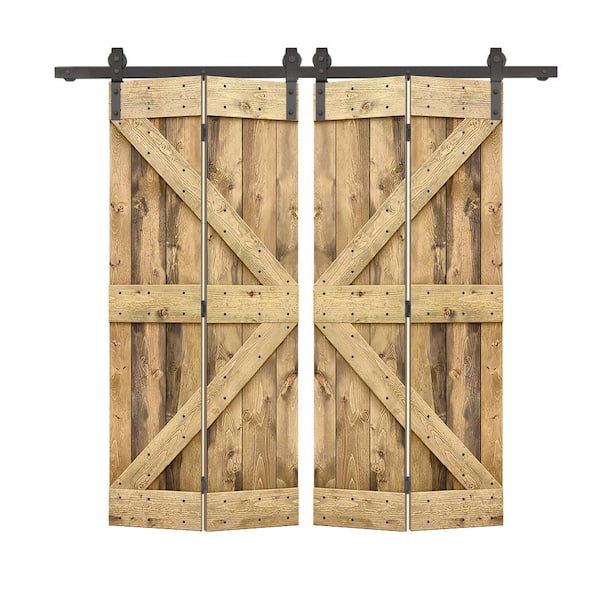 CALHOME 72 in. x 84 in. K Series Solid Core Weather Oak Stained DIY Wood Double Bi-Fold Barn Doors with Sliding Hardware Kit