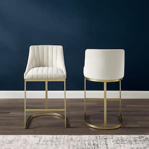 Esme 25.5 in. Gold Metal Bar Stool with Creme Velvet Seat (Set of 2)