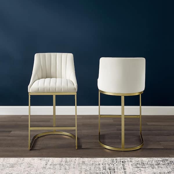 CROSLEY FURNITURE Esme 25.5 in. Gold Metal Bar Stool with Creme Velvet Seat (Set of 2)