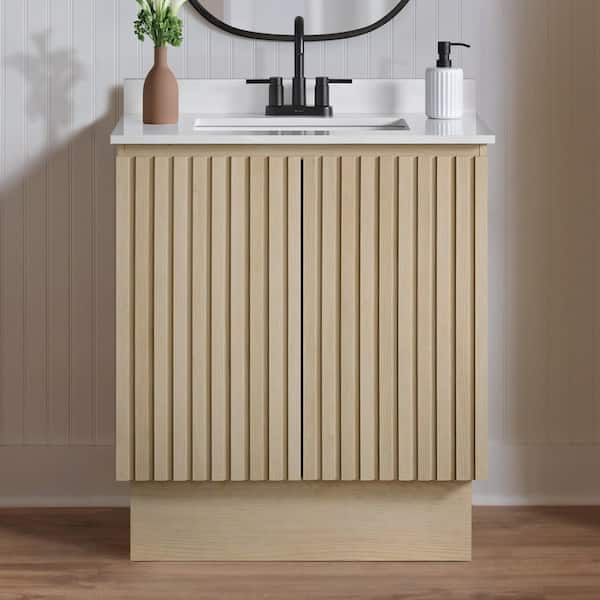 Glacier Bay Precine 31 in. Single Sink Light Oak Bath Vanity with White Cultured Marble Top (Assembled)