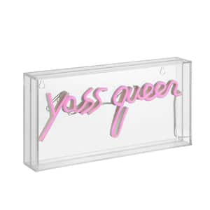 Yass Queen 5.9 in. Pink Contemporary Glam Acrylic Box USB Operated LED Neon Lamp