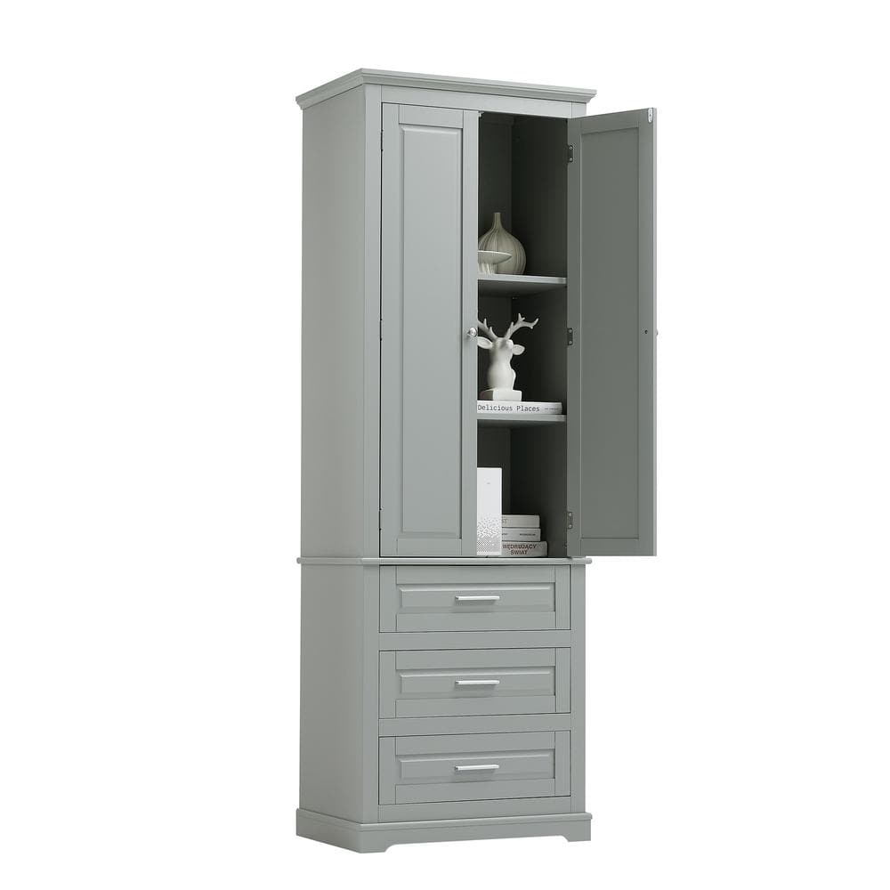 24 in. W x 15.7 in. D x 70 in. H MDF Gray Bathroom Linen Cabinet with 3 Dra