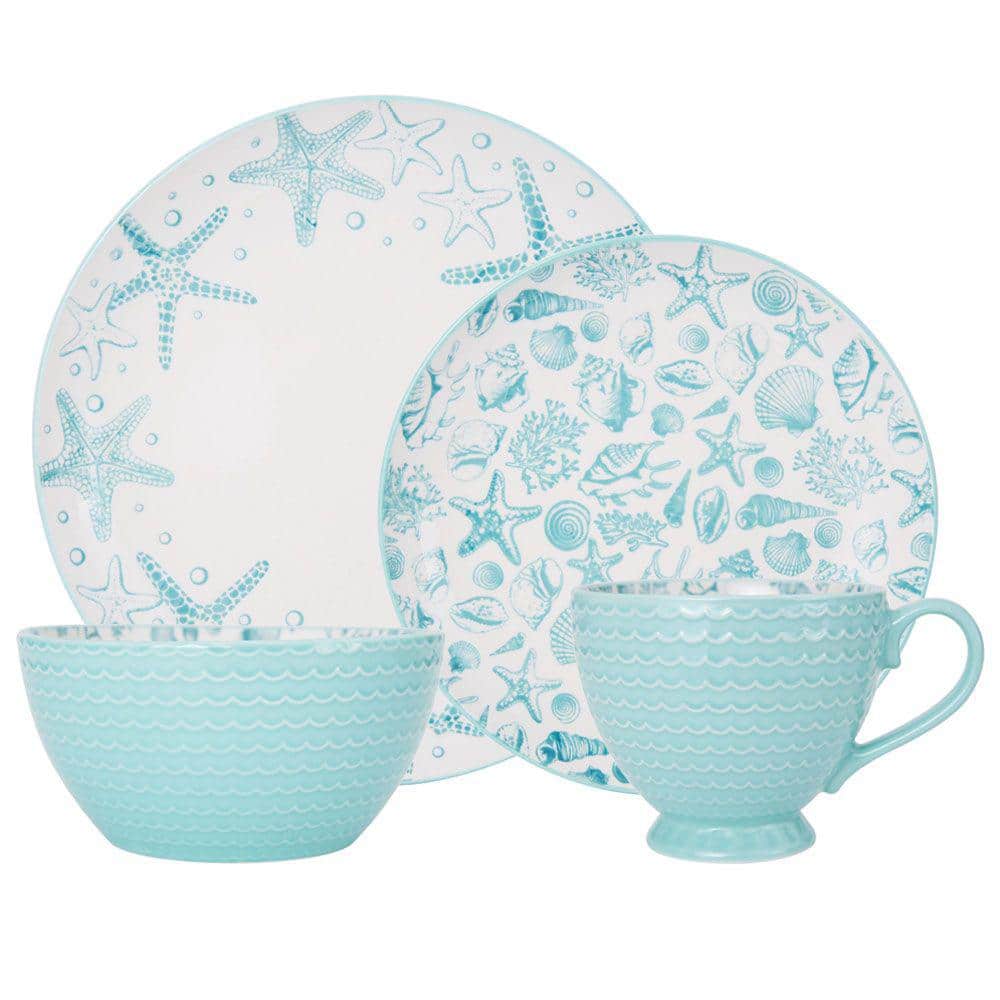 Venice Teal Ceramic Coastal 16-Piece Dinnerware Set