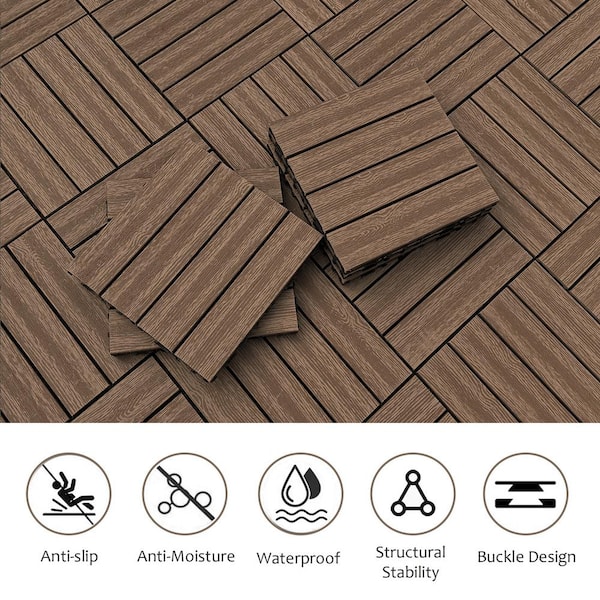 WRIGHTMASTER 0.98 ft. x 0.98 ft. Wood and Plastic Composite Deck Tile Interlocking in Walnut Light Wood Grain (19 sq. ft. Per Box)