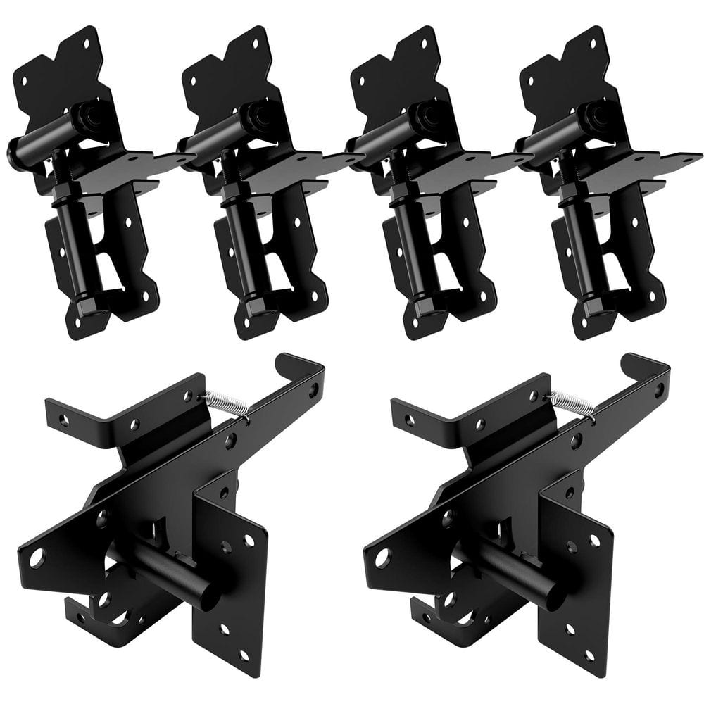 Stainless Steel Waterproof Rustproof Self-Closing Adjustable Gate Hinges and Automatic Latch Hardware Kit (6-Pack)